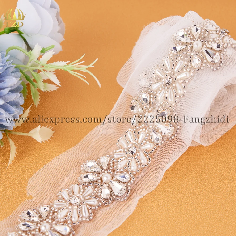 FZD Wholesale 10 Yard Bridal Belts Wedding Women Jewelry Silver Rhinestone Pearl Crystal Sparkly Party Formal Dress Diamond Sash