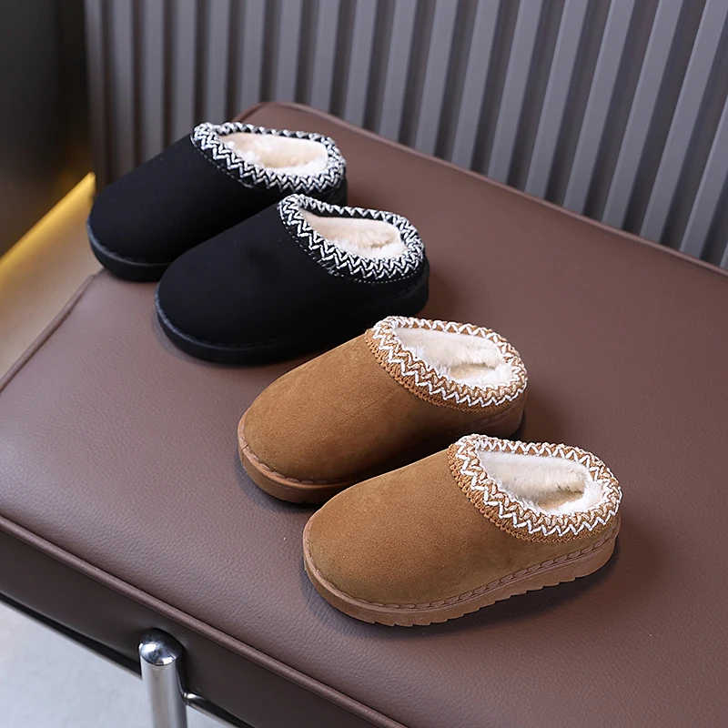 Children Toes Wrapped Plush Slippers Kids Classic Slippers Winter Anti Slip Thick Soled Girls Fur Cotton Shoes Britain Style
