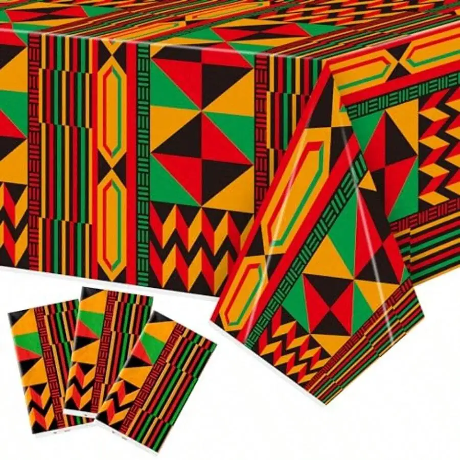3 Packs African Print Disposable Tablecloth Waterproof Oilproof Plastic Cover For Juneteenth Party - view 4