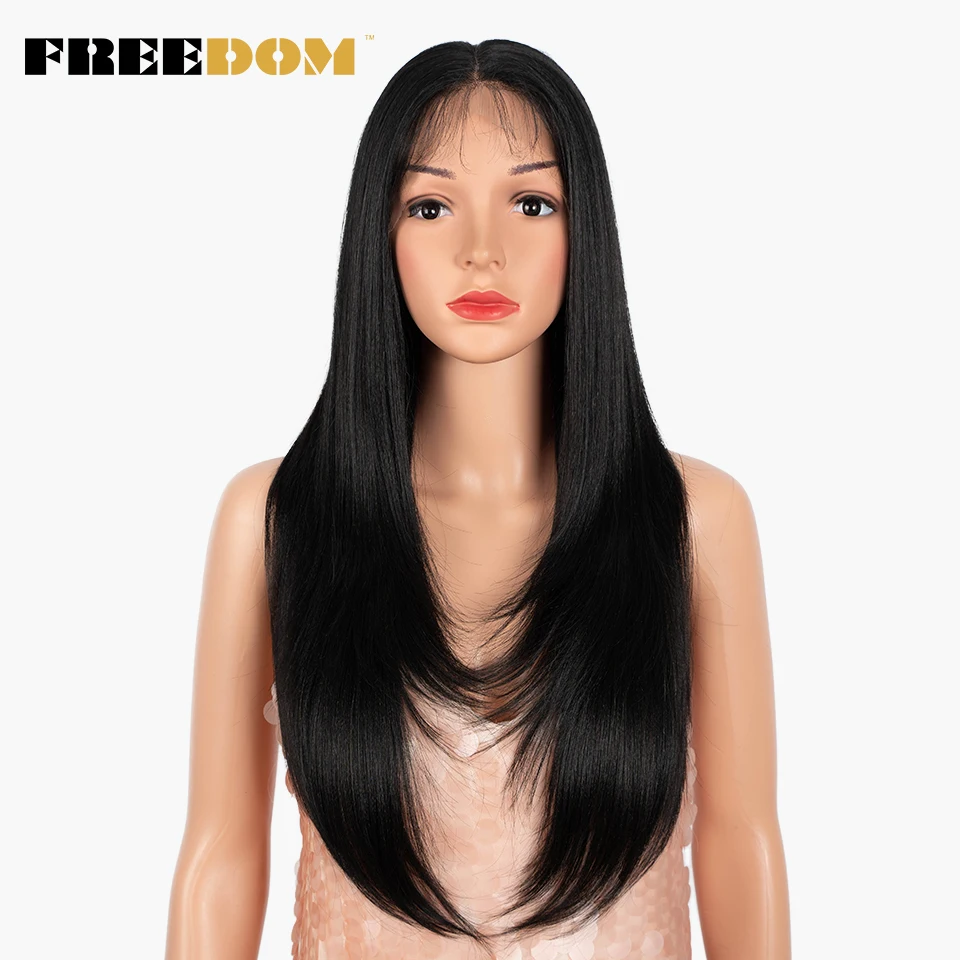 FREEDOM Synthetic Lace Wig 26 inch Middle Part Long Straight Lace Front Wigs Ombre Pink Blonde Wigs For Black Women Cosplay Wigs