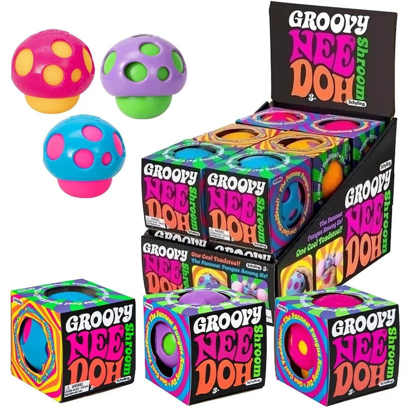 Needoh Groovy Shroom Touch Squeeze Ball Non-toxic TPR Fast Rising Stress Relief Sensory Toy for Autism ADHD Decompression Relax