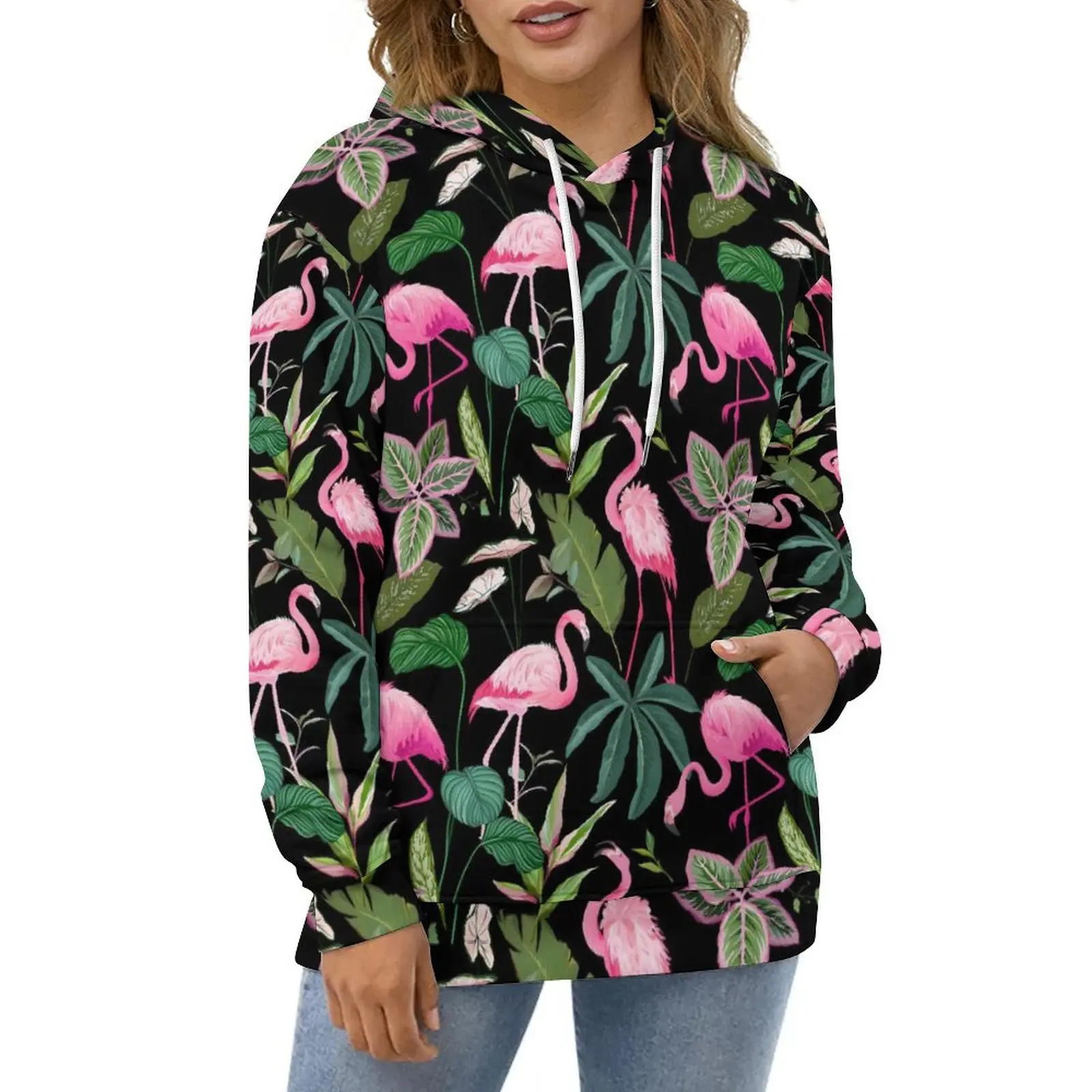 

Tropical Bird Hoodies Pink Flamingo Hip Hop Casual Pullover Hoodie Long-Sleeve Cute Graphic Sweatshirts Birthday Present