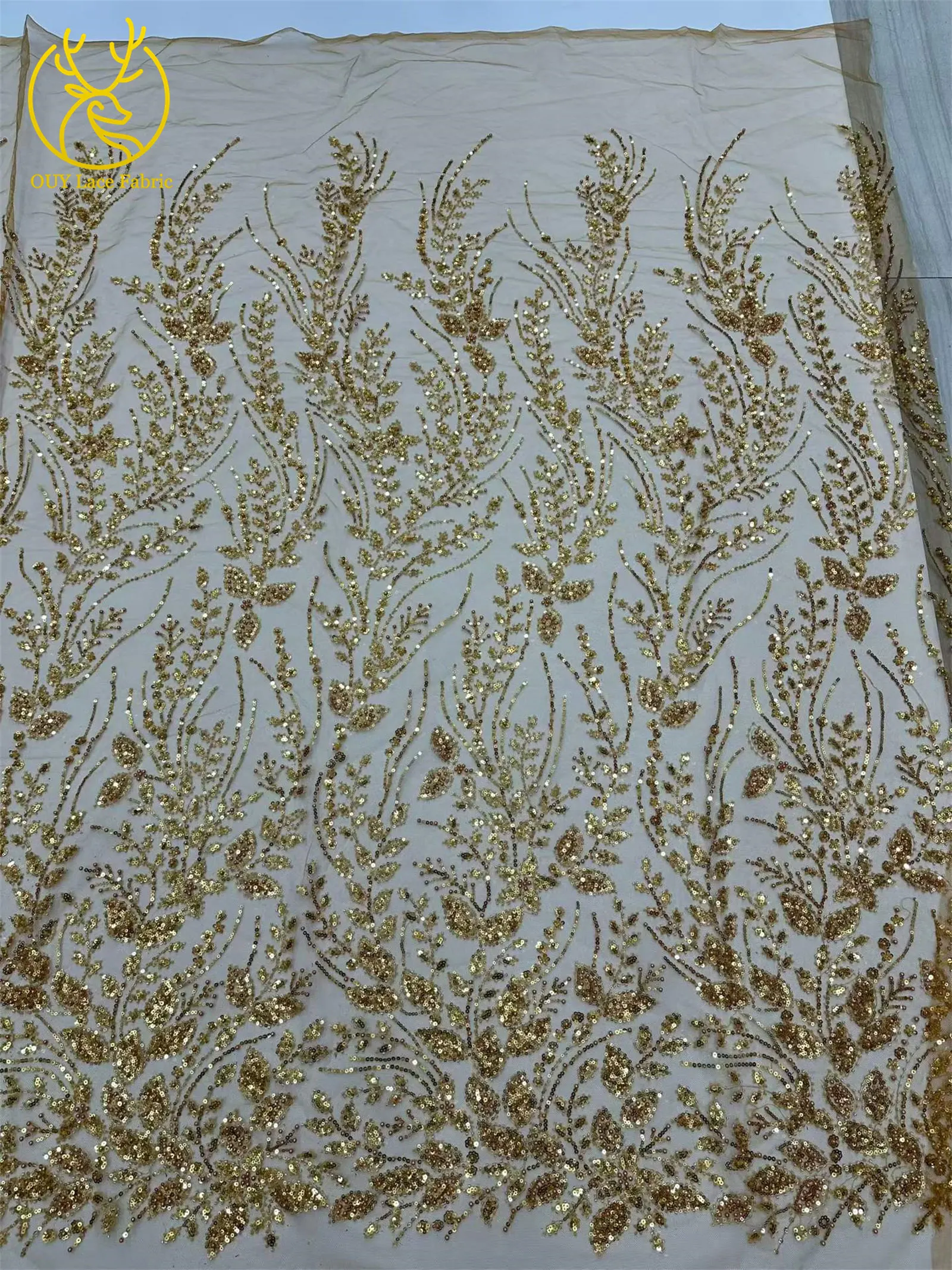 5 Yards grüner afrikanischer Spitzenstoff, hochwertige französische Pailletten, Perlenstickerei, Tüllspitze für nigerianische Frauen, Abendkleid – Detail 10