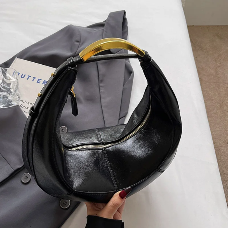 

Vintage Elegant Handbag Luxury Banquet Fashion Brand Women's Crescent Bag Trendy Texture Design Gold Leather Shoulder Tote Bag