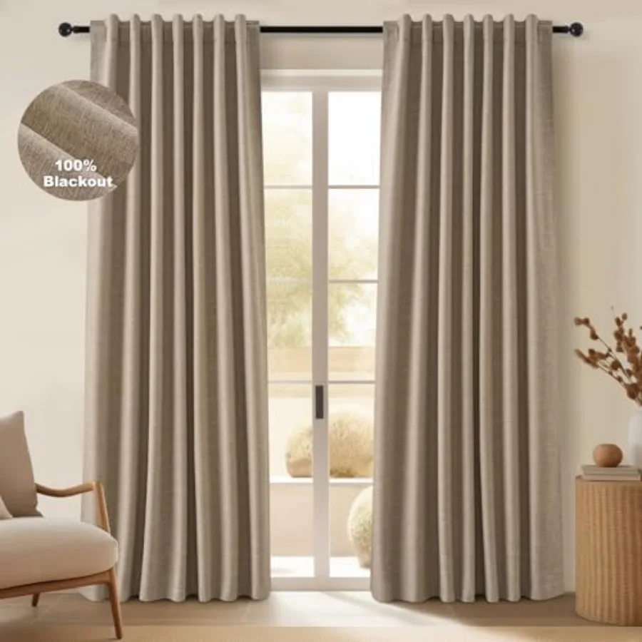 

Blackout Curtains 96 Inch Long Light Blocking Rustic Neutral Thermal Insulated Brown Cabin Back Tab Viral Drapery Drapes with H
