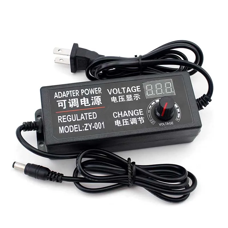 EU Adjustable Power Adapter 3V to12V 5A / 3V to24V 2A DC Regulated Power Supply with Display Screen Knob, DC 5.5*2.5mm, AC100-24