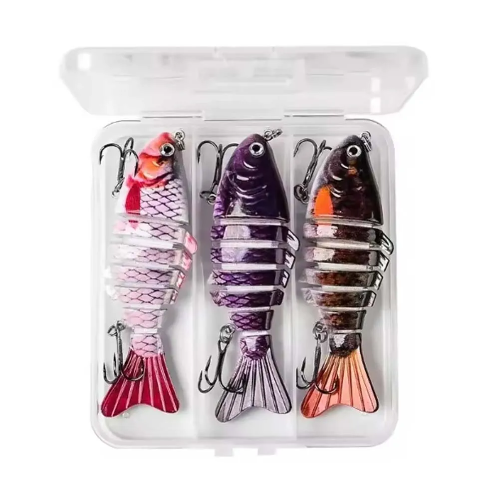 JSFUN3 ピース/ボックス釣りワブラーリアルな 7 セグメントスイムベイトクランクベイトハードベイトスロー 10 センチメートル/15 グラム Isca 人工ルアー釣具