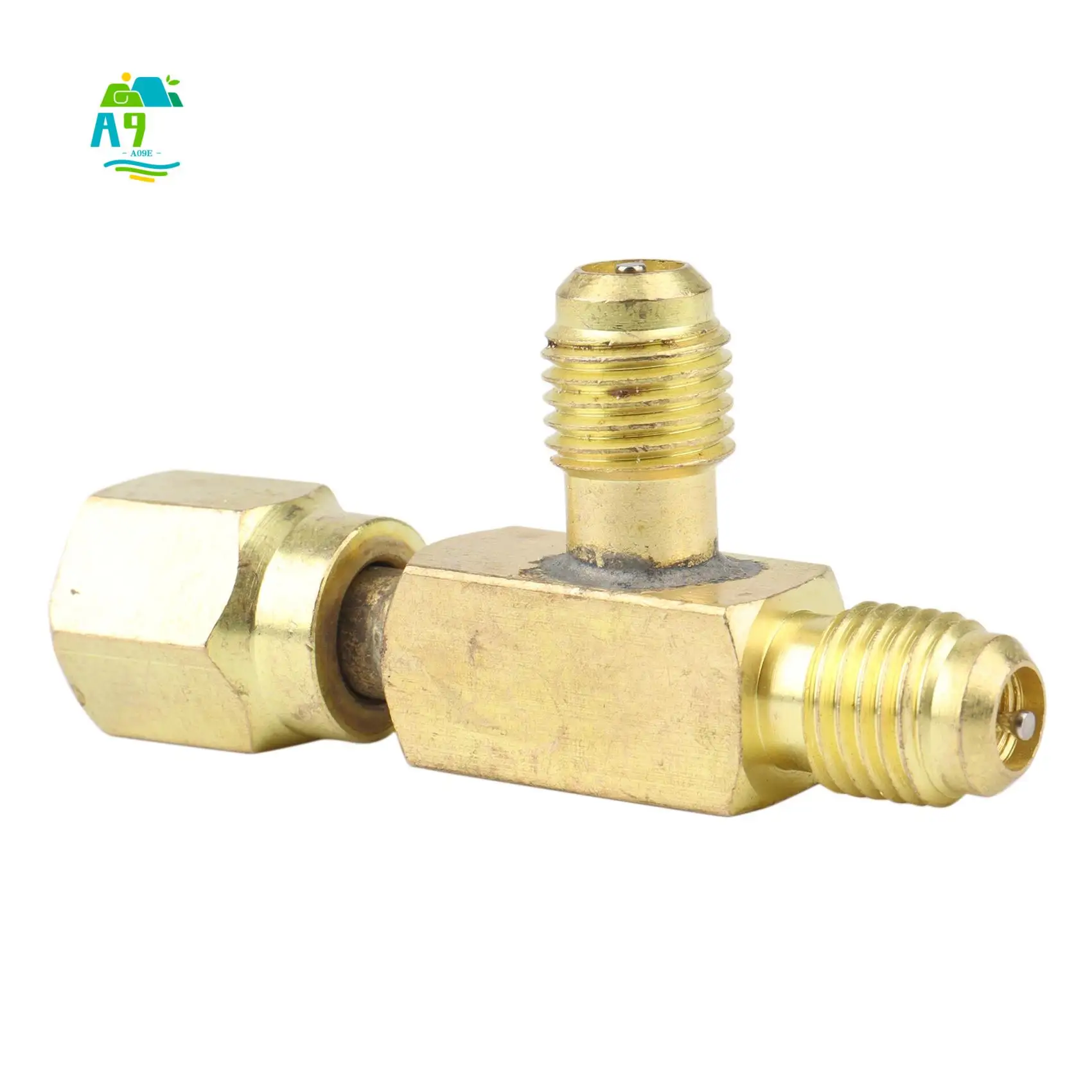 A09E-Brass Tee Adapter Converter 1/4Inch Male And Female SAE Flare Swivel Connector Auto Air-Conditioning Installation