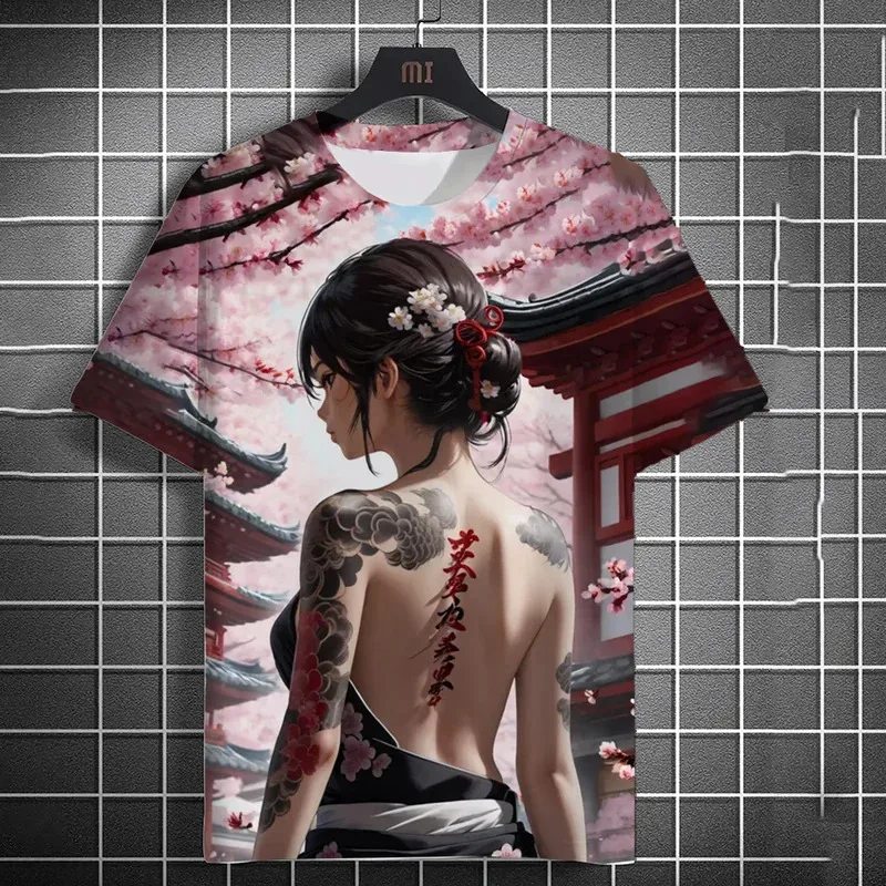 

Men's T-shirt 3D printed anime goddess back tattoo print T-shirt casual loose short sleeved T-shirt men's home clothing top