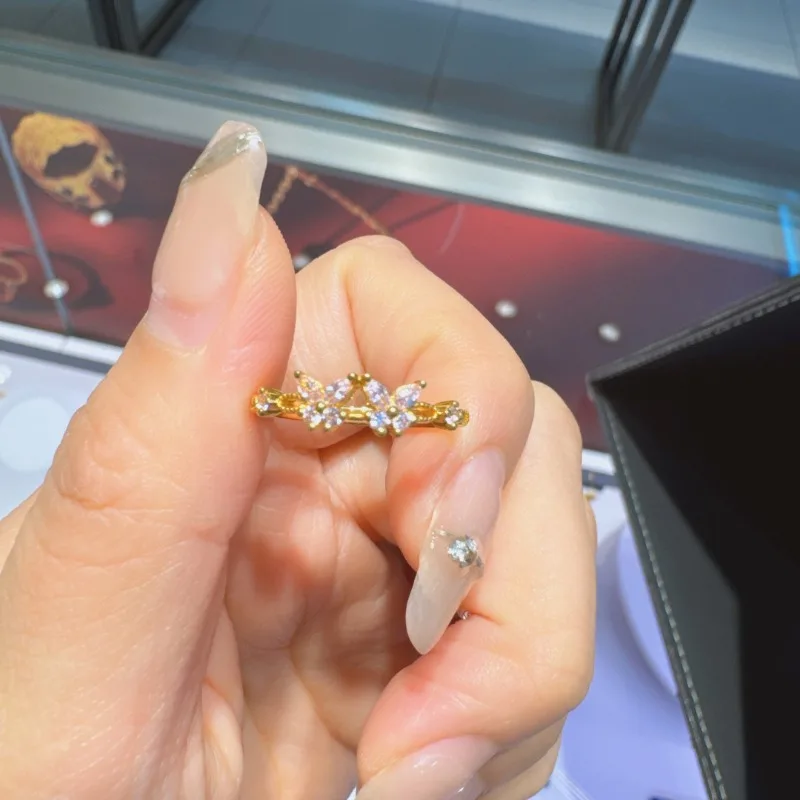 2025 الربيع والصيف موري الخفيفة الفاخرة حلقة المتخصصة تصميم مفتوح السبابة البنصر المجمدة الوردي فراشة الدائري فراشة فتاة