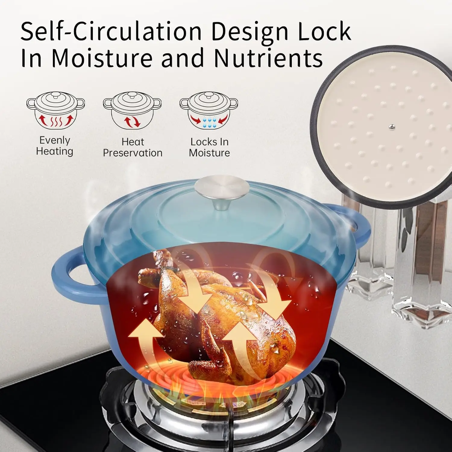 6 Quart Enameled Cast Iron Dutch Oven Pot with Lid and Silicone Accessories, Oven Safe up to 500°F or on Stovetop, Non-stick Dut