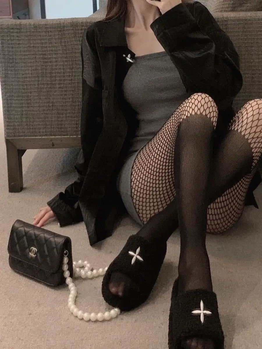 

Sexy Net Stockings over Knee Women's Black Leggings Fish Net Socks Spliced Thin Fabric All Season High Waist Pantyhose