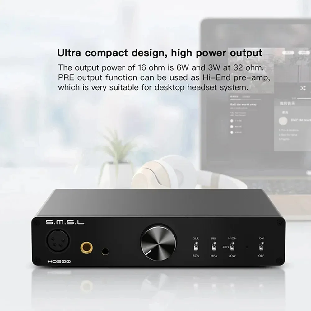 SMSL HO200 Hi-Res Headphone Amplifier 16ohm 6W/32ohm 3W RCA PRE Output Hi-End Pre-Amp XLR Balanced Unbalanced Input Earphone AMP