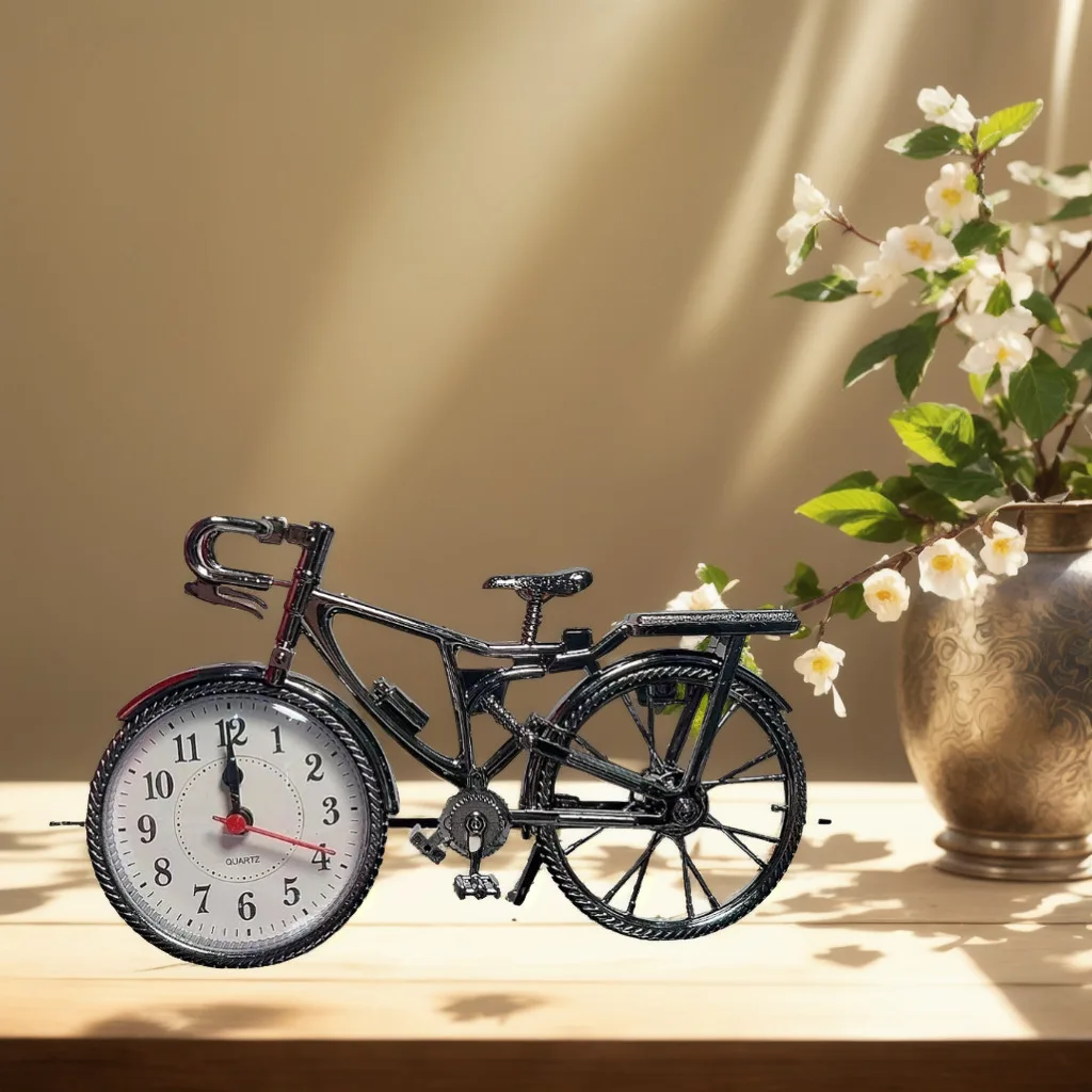 Retro Numeral Bicycle Shape Creative Table Alarm Clock Home Living Room Decoration Bedside Clock Desktop Display Crafts Gift