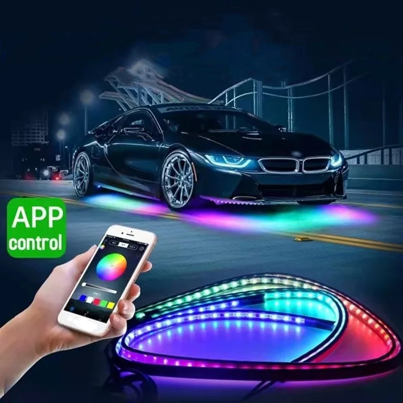 Car Underglow RGB LED Strip Lights App/Remote Control Neon Accent Auto Exterior Underbody Decorative Ambient Atmosphere Lamp