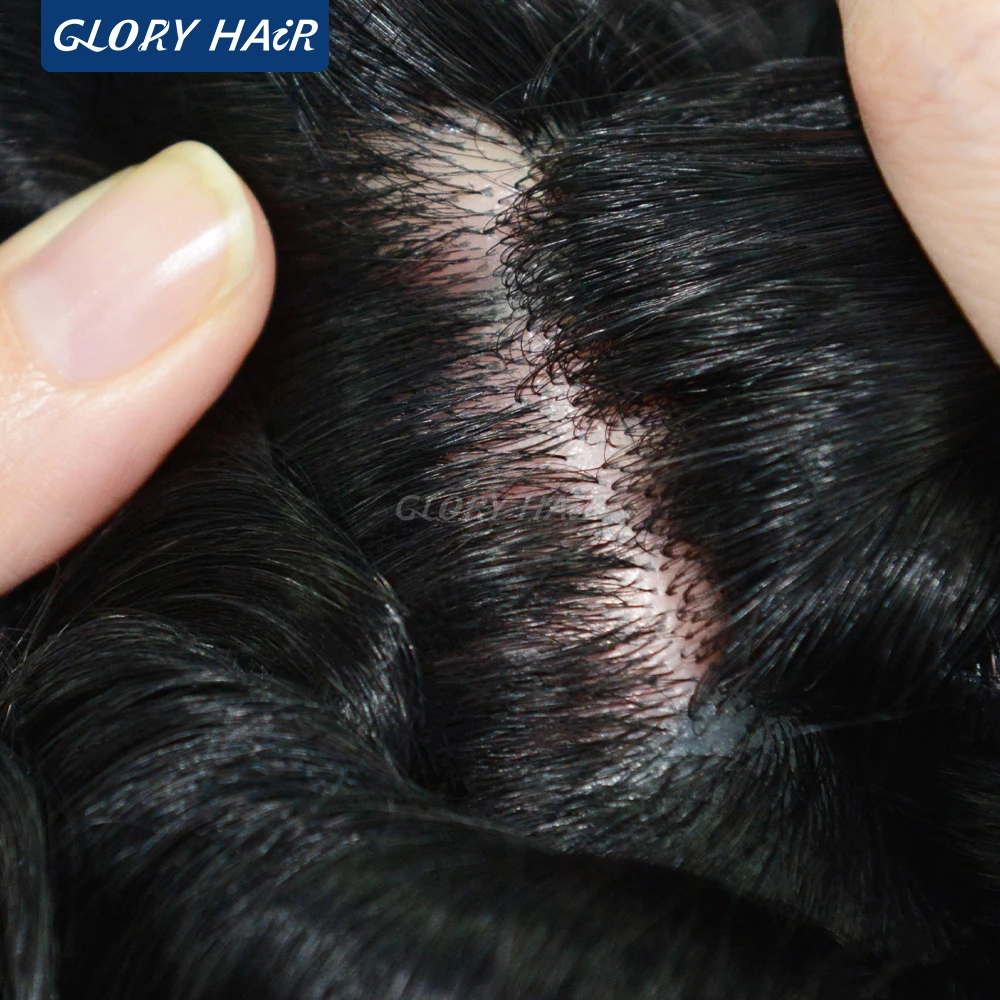 0.12-0.14mm Injected Male Hair Prosthesis Injection Thin Skin Toupee Man Wigs Human Hair Men's Capillary Prothesis For Hair Loss