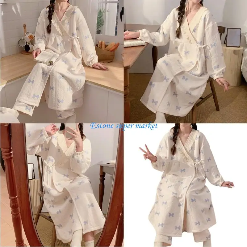 090B Pregnancy Pajama Set Winter Thermal Cotton Sleepwear Loose Fit For Expecting Mother Home Lounge Comfort