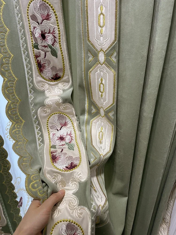 Thickened Curtains For Living Room Bedroom French Window Balcony Villa Custom Embroidered Window Screen Green Velvet