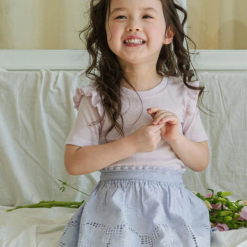 

Lace Short Sleeved T-shirt Fashion Korean 2025 Summer New Soft Solid Color Simple Cute All-match Round Neck T-shirt