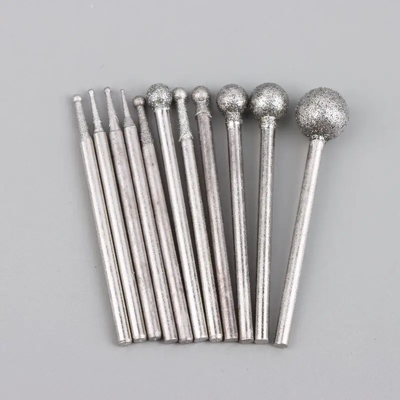 1/2Set Diamond Grind Needle Head Cutter Jade Carve Tool Engrave Rotary Spherical Burr Tool 2.35mm Shank Round Ball