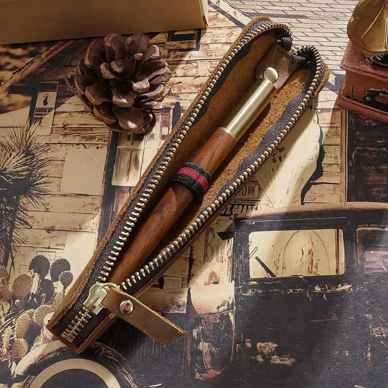 ซองใส่ปากกาหนังวัวแบบมีซิป  กระเป๋าใส่ดินสอขนาดเล็ก ป้องกันรอยขีดข่วน สำหรับนักเรียน นักศึกษา ใช้ในชีวิตประจำวัน ใส่เครื่องเขียน