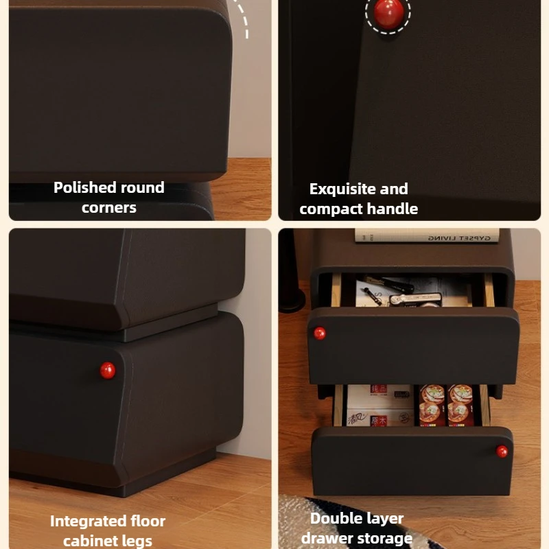 Unique Irregular-Shaped Vintage Nightstand Black Pine Wood Storage Cabinet with Silent Ball-Bearing Drawers Eco-Friendly Finish