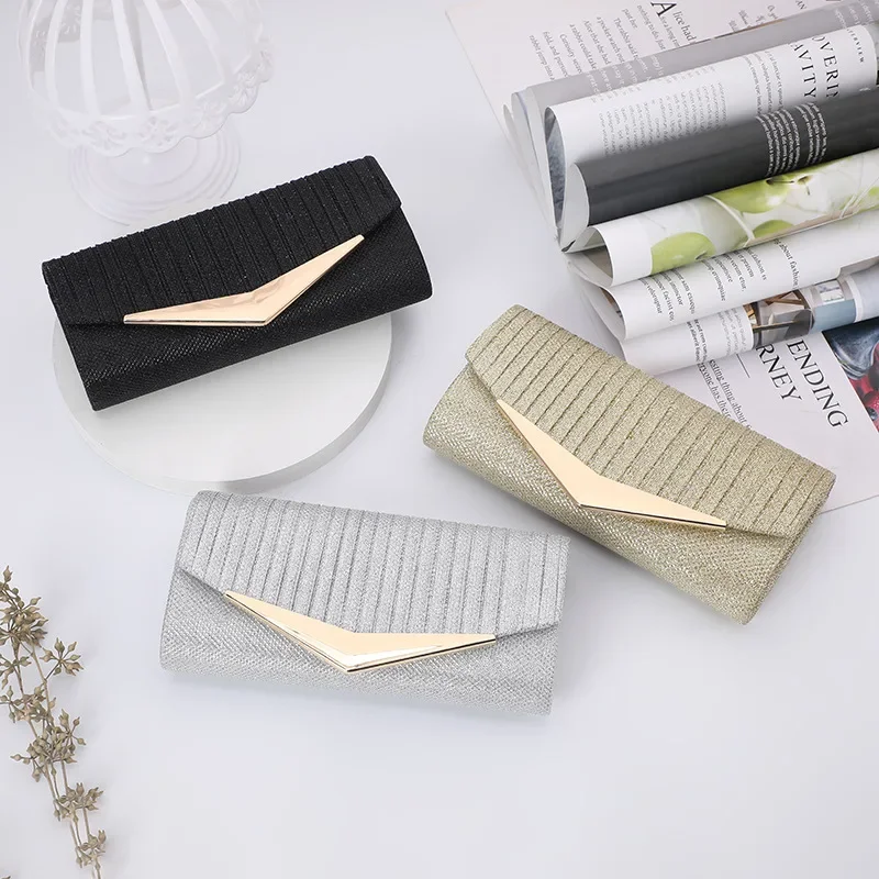 High Quality Fashion Evening Wedding Texture Hardware Trim Strip Print Clutch Purse Party Bag