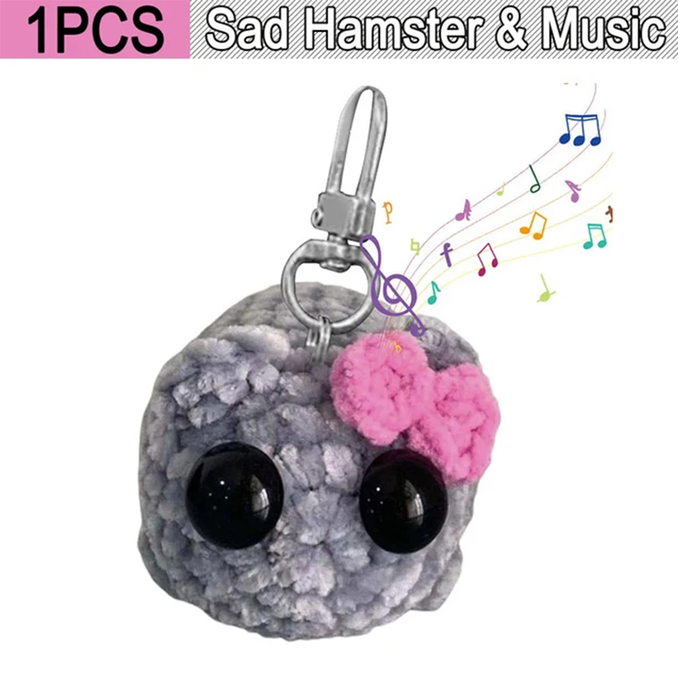 Cute Knitted Sad Hamster Cartoon Knitting Pendant Crochet Sad Hamster Meme Girl Hamster Handmade For Gift
