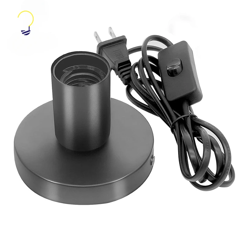 2PCS Black Metal Desktop Lamp Base E27 Lamp Holder Screw Light Bulb Holder with Cord on Off Switch Plug for Holding Bulb Room