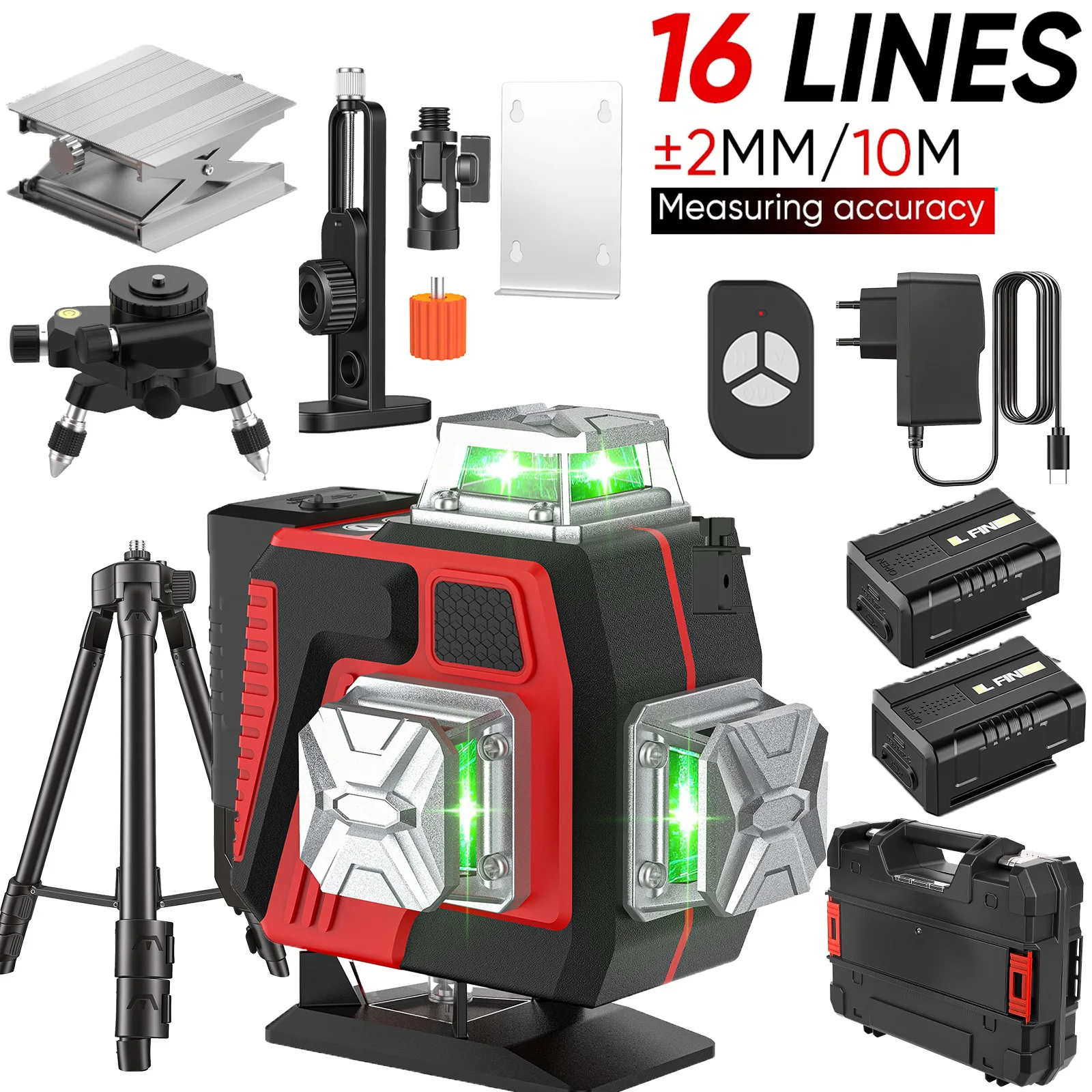 Profesjonalny 16-liniowy poziomica laserowa 4D z automatycznym ustawianiem 3 ° Wieszak ścienny do mocowania linek, poziomy i pionowy, super mocny, zielona wiązka światła