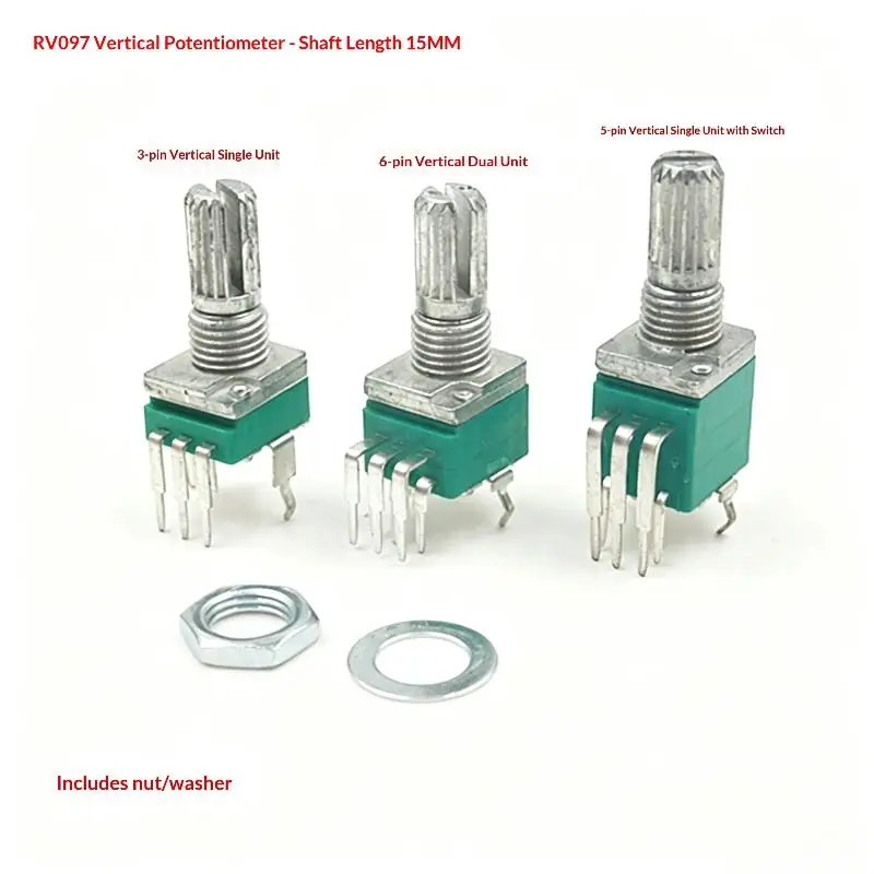 5PCS RK097 Precision Potentiometer Vertical Single Link Shank Length 15mm Gearless 3-pin B2K B5K B10K B20K B50K B100K B500K B1M