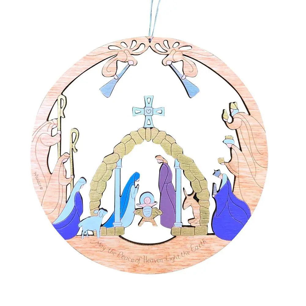 Hanging Wooden Rustic Cross The Birth of Jesus Decorations Christmas Tree Ornaments DIY Crafts Nativity Scene Pendants