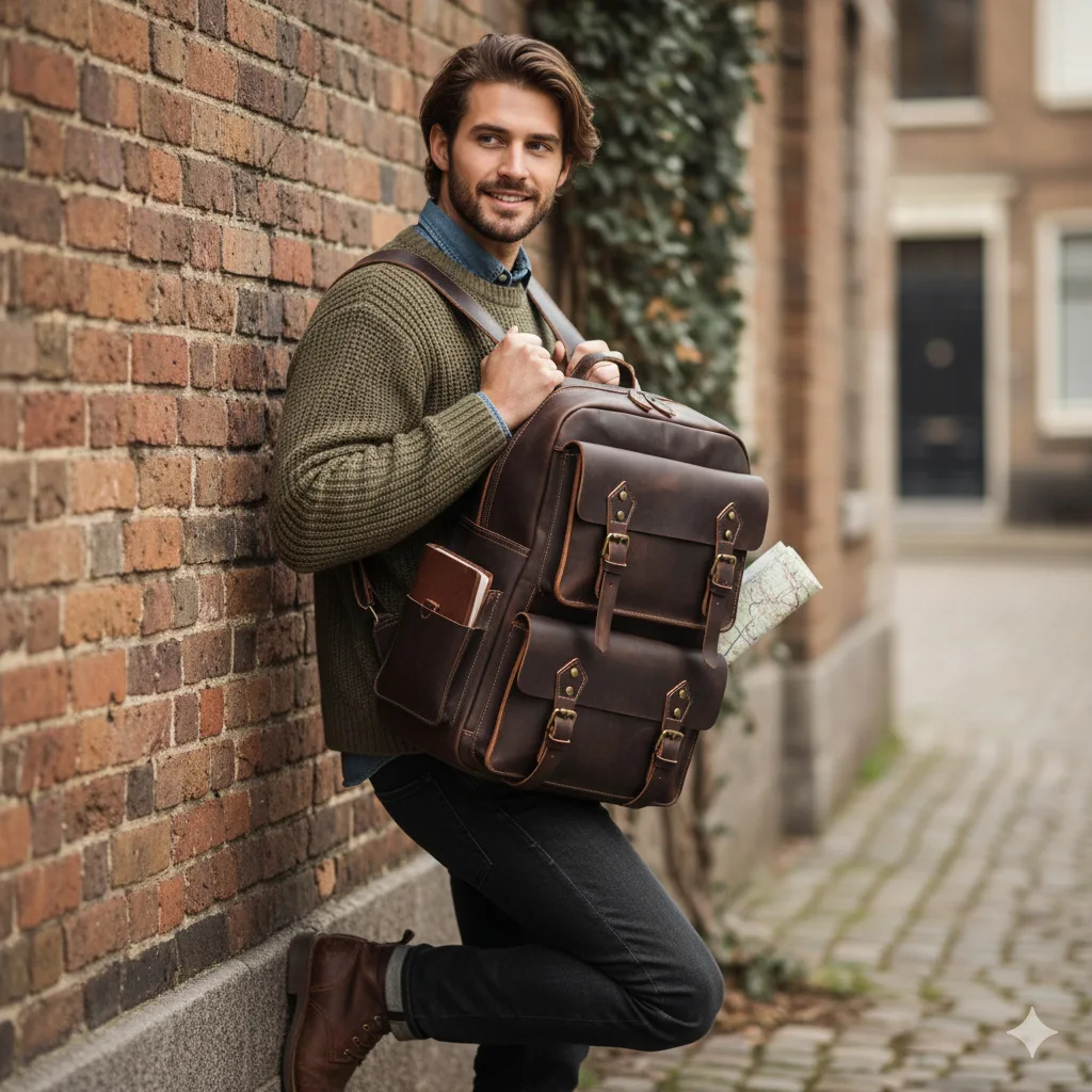 Bolso de viaje de cuero genuino informal para hombre con capa superior Vintage, mochila para ordenador portátil de negocios de gran capacidad, bolsos para adolescentes, Sac A Dos