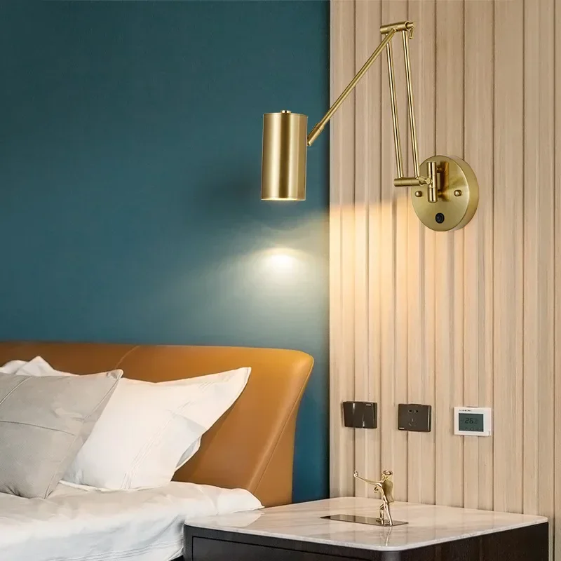 Led Dimmable Wall Lamp Bedroom Bedside Reading Light Folding Telescopic Switch Modern Creative Study Rocker Wall Light Fixture