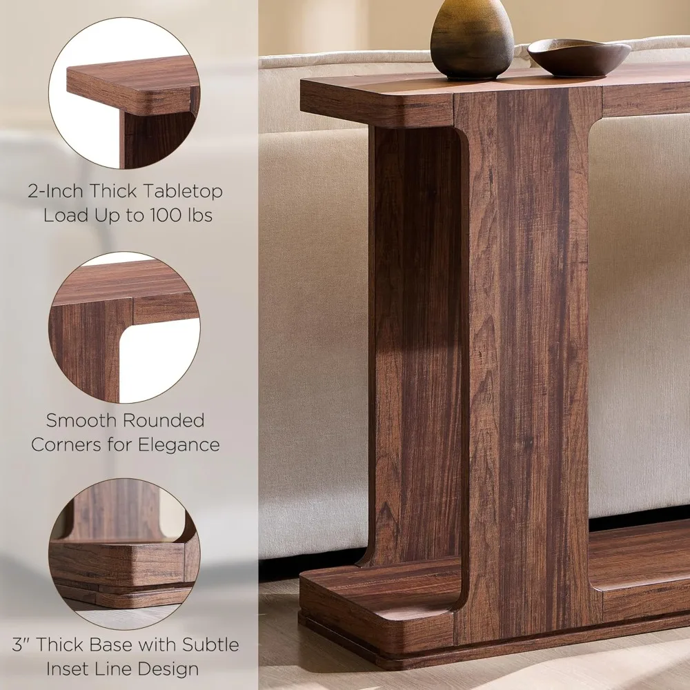 طاولة وحدة تحكم للمدخل الحديثة بوصة، طاولة أريكة طويلة بطبقتين خلف الأريكة مع حافة منحنية، علامة تبويب دخول ضيقة من الخشب #5