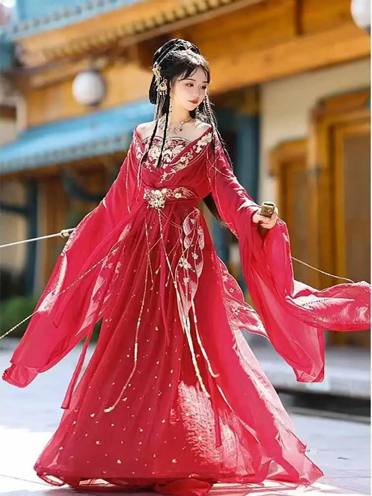 

Женское традиционное китайское платье Ханьфу, красное, в старинном стиле, для Хэллоуина, косплей-костюм, 2026, размер XL
