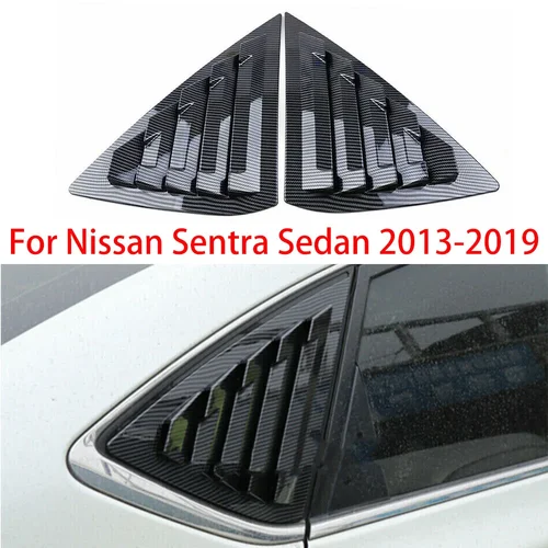 Imagen 1 del producto Para Nissan Sentra Sedan 2013-2019 persiana trasera de coche ventana cubierta de obturador lateral pegatina embellecedora pala de ventilación ABS fibra de carbono negro Auto