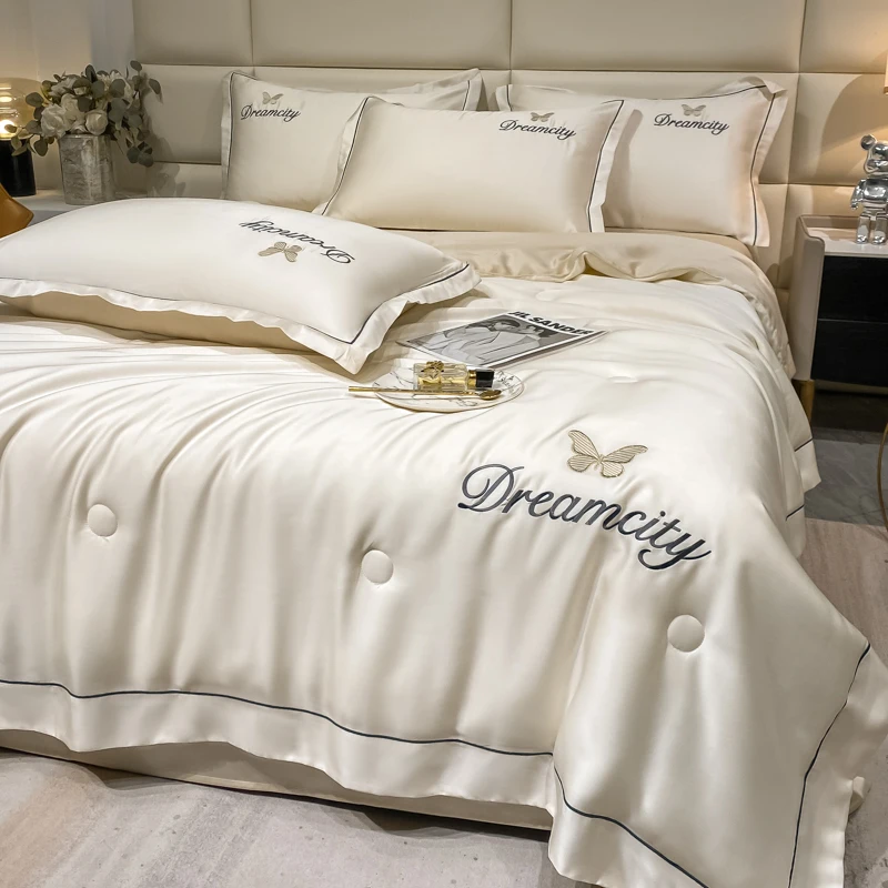 Silk-Like Summer Quilt/Blanket/Bedspread - Breathable, Smooth Soft Washable Bedding with Exquisite Embroidery