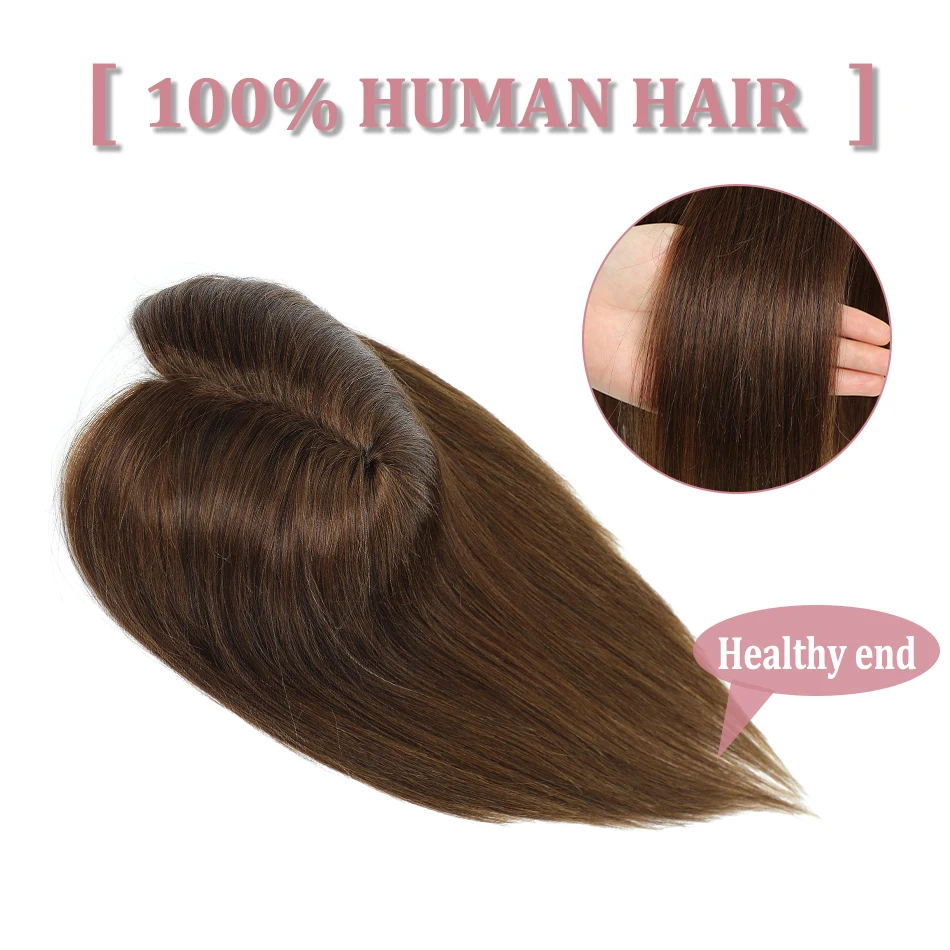 12x13cm rambut Toppers sutra palsu dasar klip dalam ekstensi rambut lurus 100% Remy rambut manusia bagian Natural ekstensi Brasil Topper