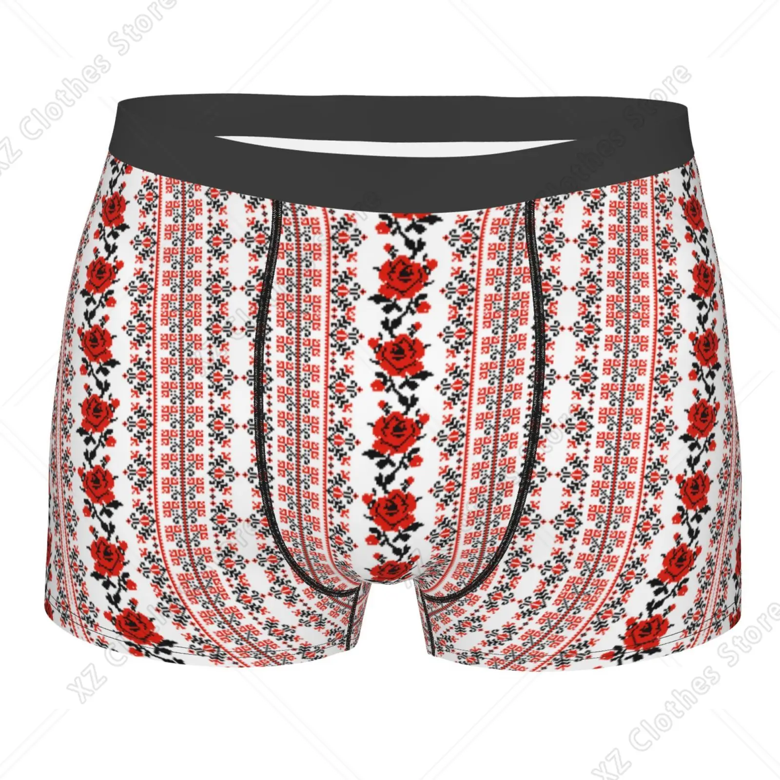 Scandinavia Vintage Boho Rose Pattern Underwear Men Stretch Boxer Briefs Shorts Panties Soft Sexy Underpants for Male