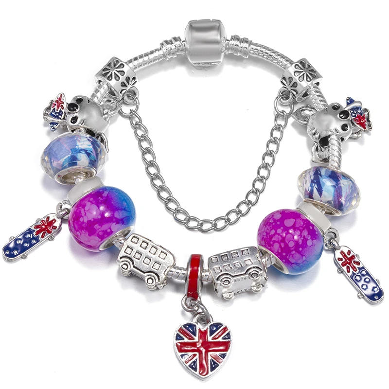 BAOPON Frühling Stile Schmetterling Stiefmütterchen Perlen Charme Armbänder DIY Feine Armbänder Für Frauen Männer Verlobte Bijoux Pulseras Schmuck Geschenk