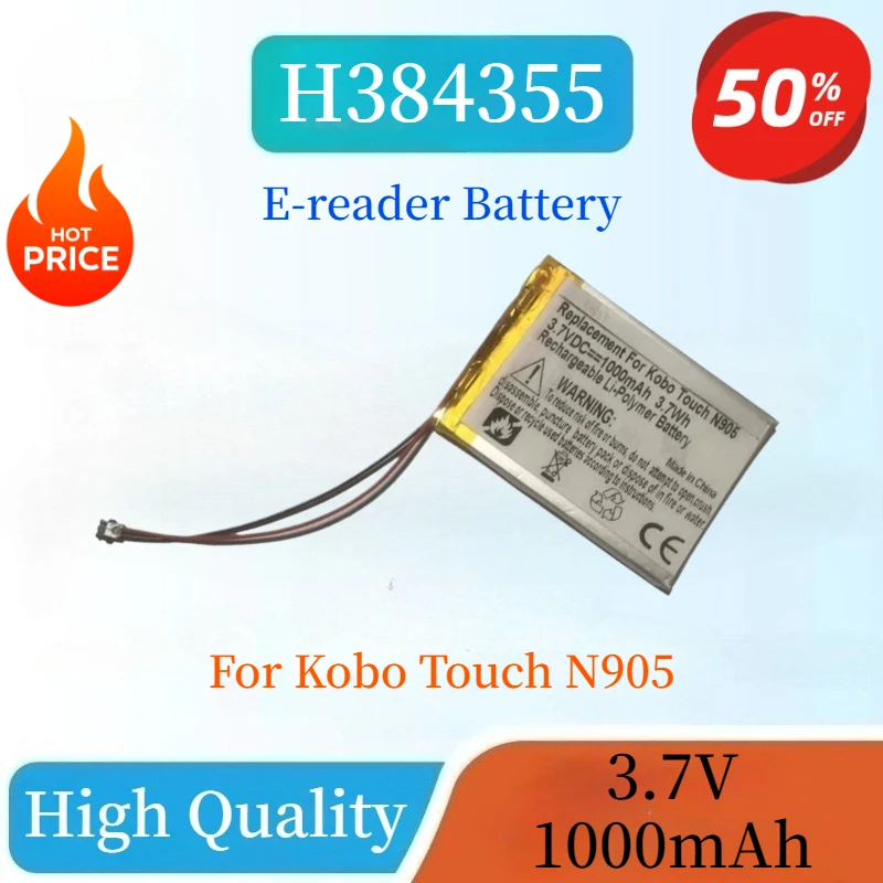 High Quality 100% New H384355 3.7V 1000mAh Li-Polymer Rechargeable Battery for Kobo Touch N905  E-reader Battery