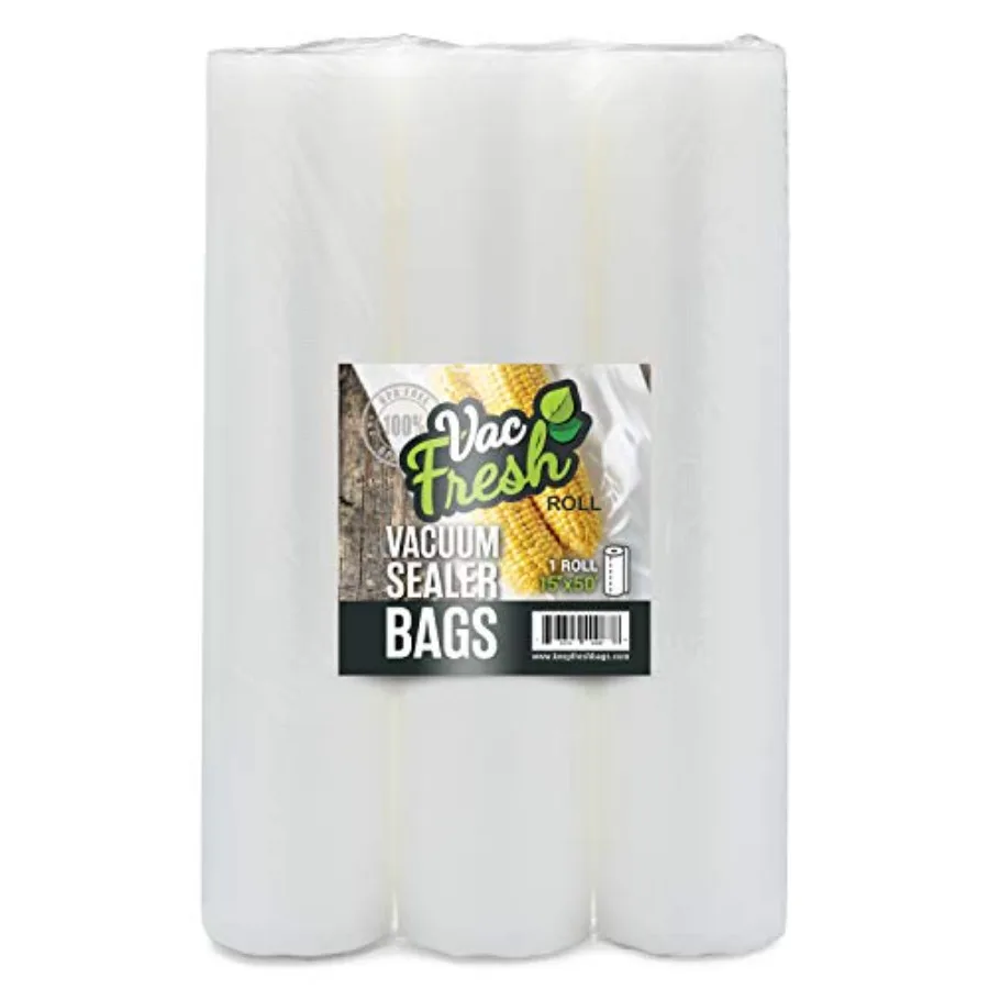 Rollos de sellado al vacío Vac Fresh Food de 15" x 50' (3 rollos, 3.5mil), bolsas gofradas para almacenamiento de alimentos, bolsas de sellado al vacío para preparación de comidas y cocción sous vide