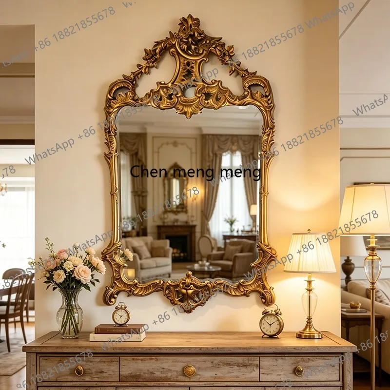 French retro carved decoration luxury fireplace mirror European home bathroom bathroom mirror dressing mirror