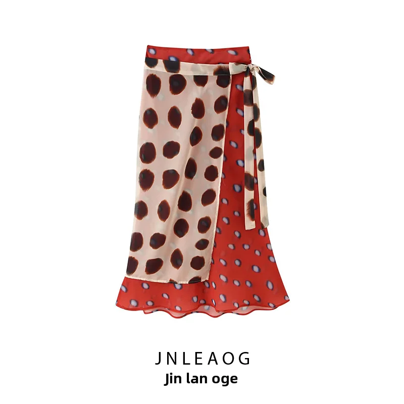 Fashionable Double Layer Wrap Skirt Women's mid Waist A-Line Skirt Standard Fit Casual Polyester Fabric Printed Skirt