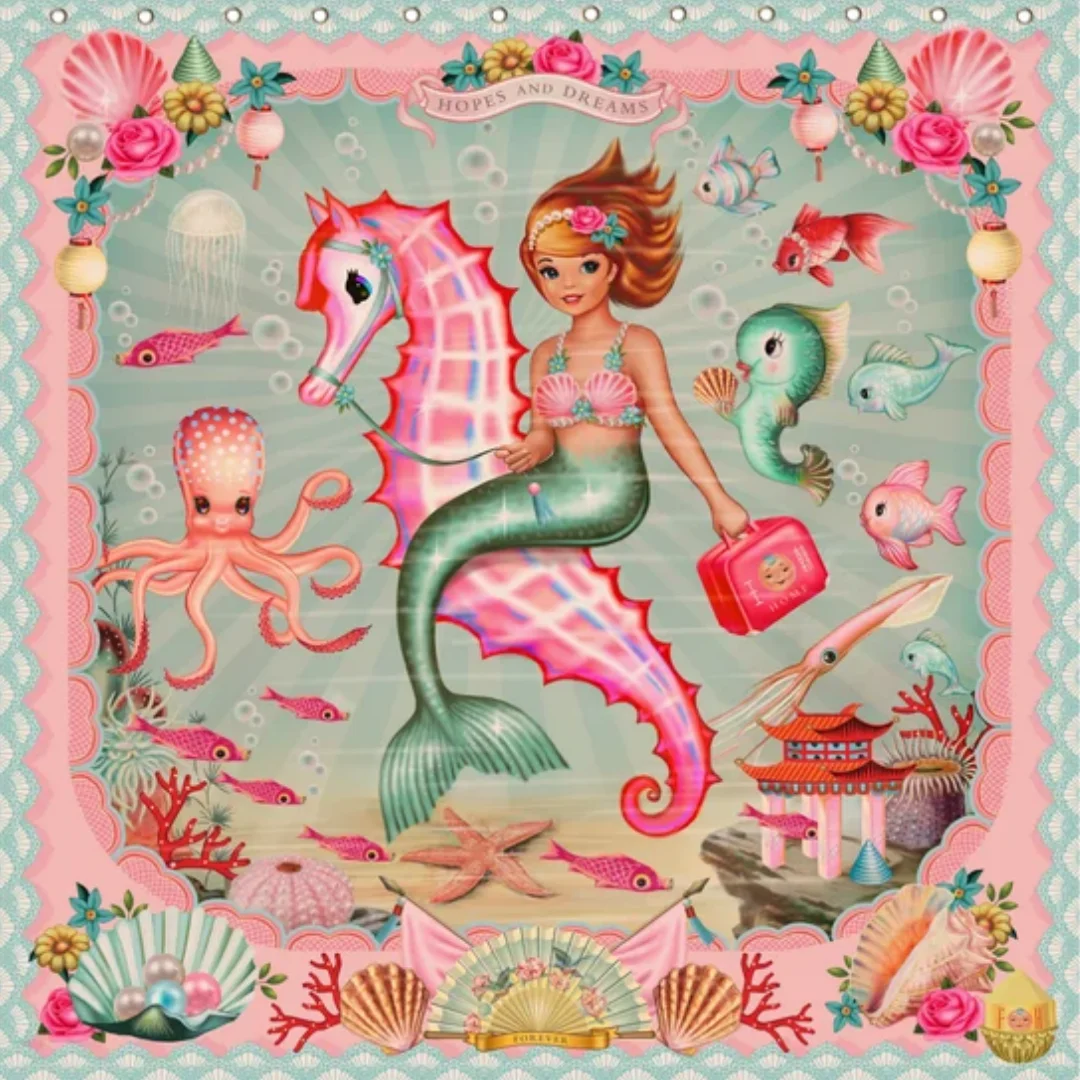 Mermaid Shower Curtain Vintage Mermaid Sea Creatures Octopus Shower Curtain