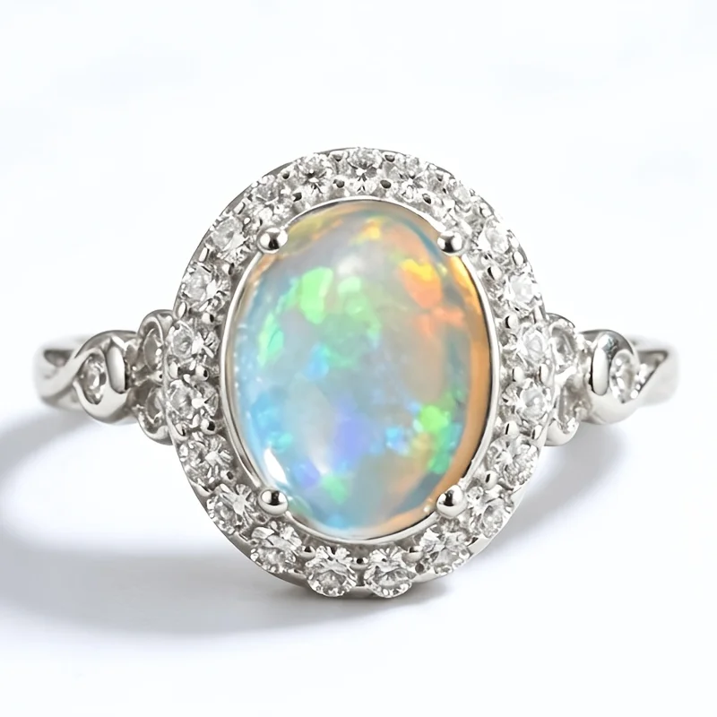 1pce 79mm Natural Opal S925 Sterling Silvery Ring | Play-of-Color | Vintage | Halloween, Thanksgiving, Black Friday Gifts 003
