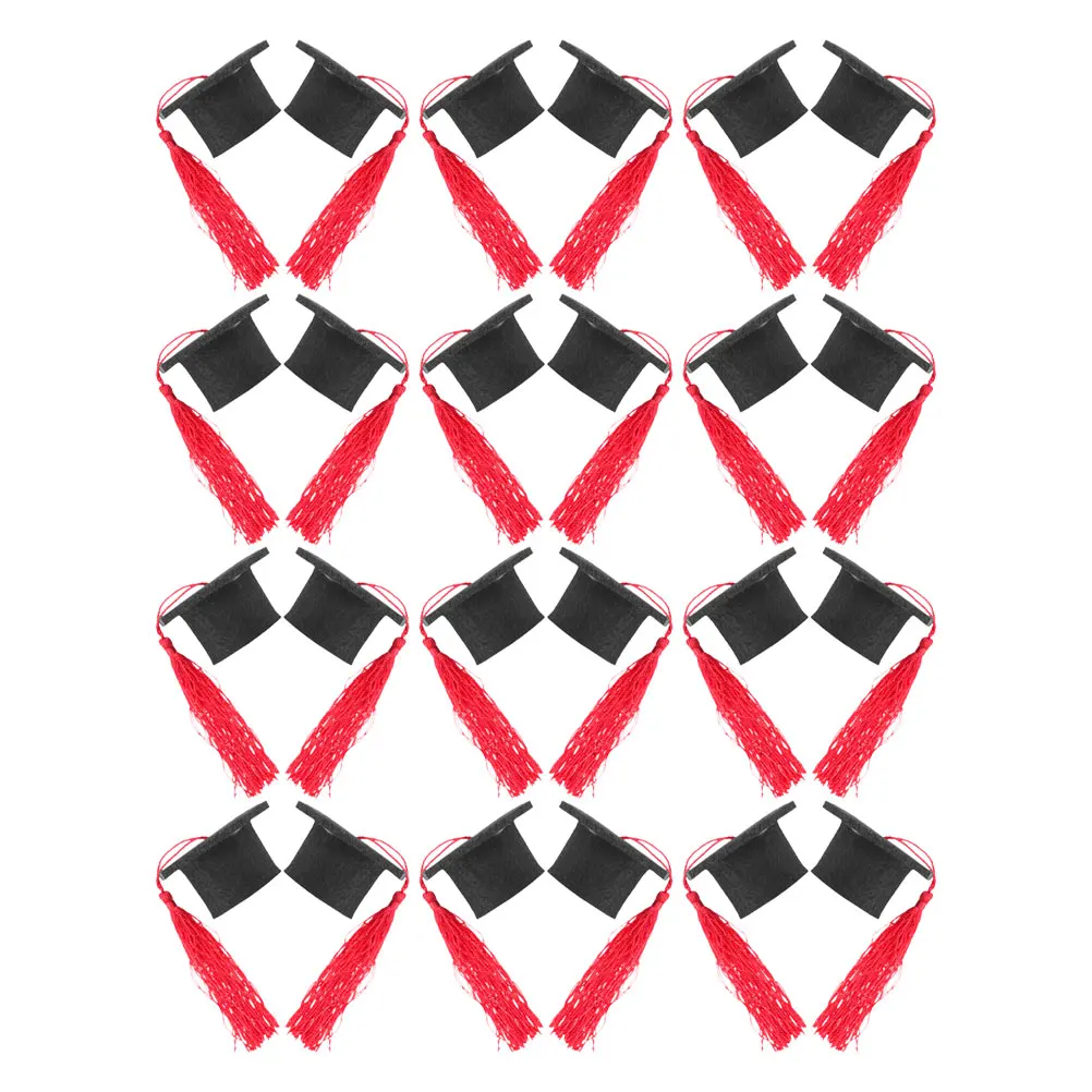 

24pcs Mini Graduation Hat With Tassel Felt Cap For Cupcake Wine Bottle Decor Diy Party Favor Cake Topper Craft Decoration Class