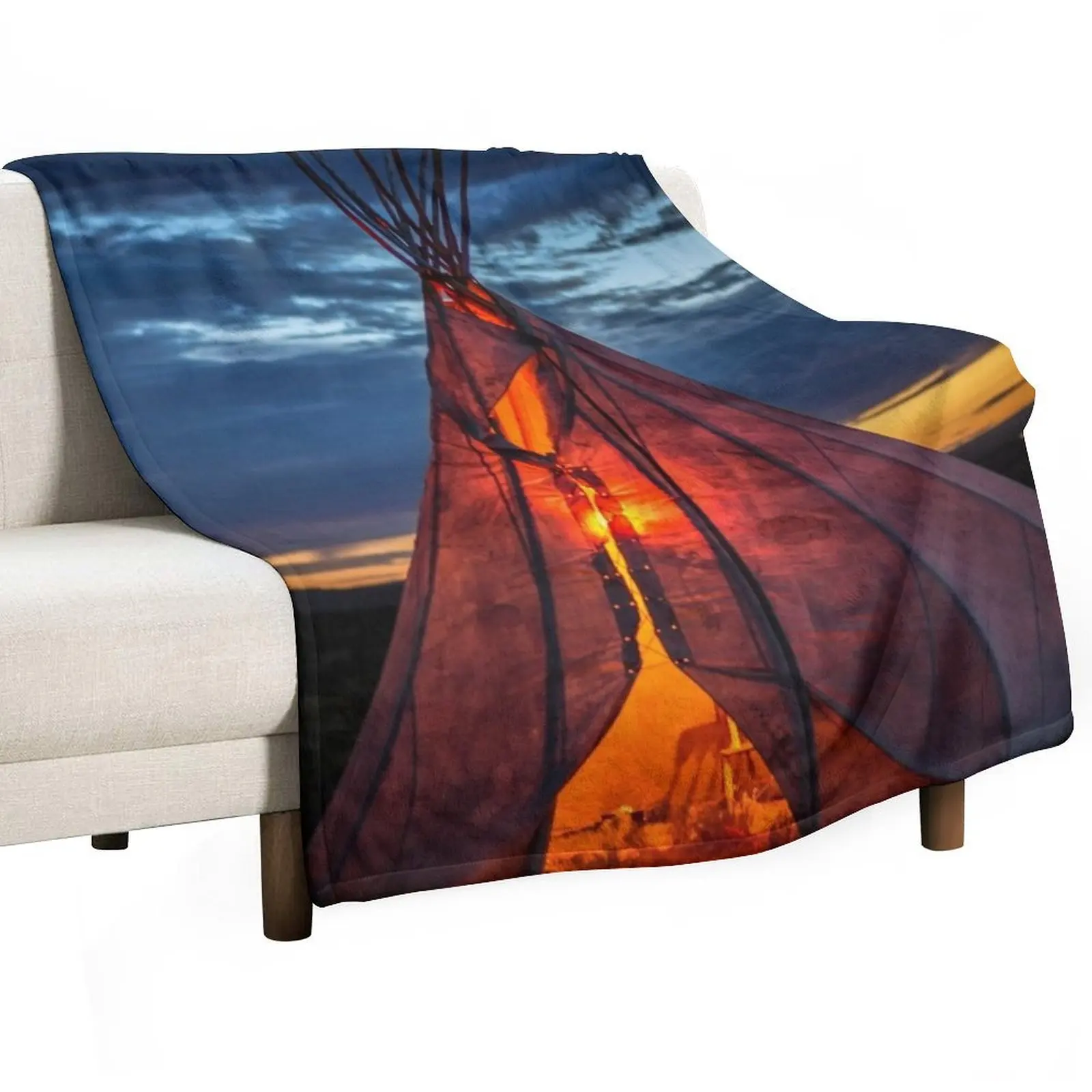 Southwestern Teepee Sunset Throw Blanket Soft Plaid Decoratives Decorative Beds Blankets