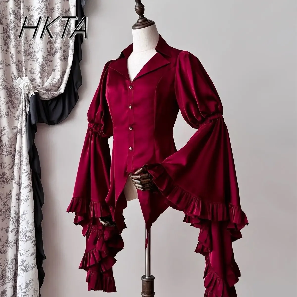 Gothic Design Long-sleeved Shirt Girls Christmas Bride Red Shirts 2025 Spring New Waist Lolita Women Blouse Y2k Top Camisas